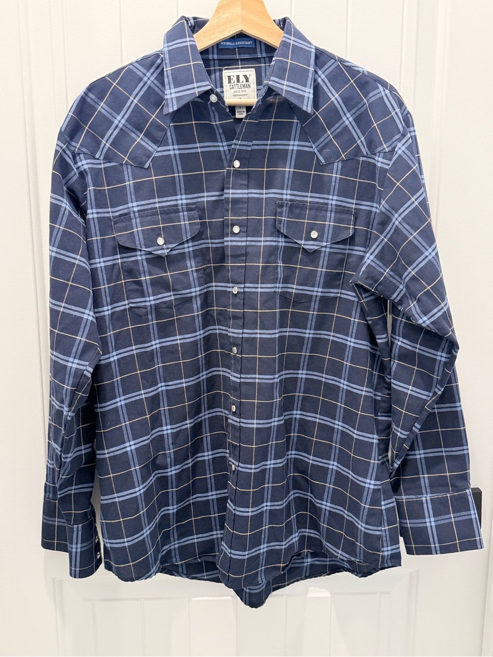 Ely Cattleman Navy Plaid Western Button-Down Shirt